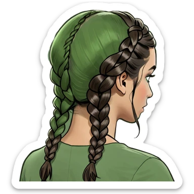 Back of brunettes head with braid sticker