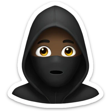 Man with black hoodie and a ghost face mask sticker