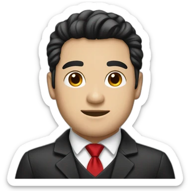 Boss, white skin, black hair, brown eyes, black jacket with red tie. happy sticker