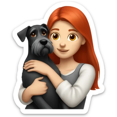 White Slavic girl with red hair huggin schnauzer  sticker