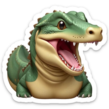 Cinematic Realistic Cute Yawning Komodo Dragon Portrait Emoji, Head tilted slightly with a dramatic, wide-open yawn, showcasing a soft, rugged scaled hide with subtly drooping features and half-closed, drowsy eyes rendered in authentic detail, high shine, relaxed yet expressive, styled with a dash of natural desert charm, soft glowing outline, capturing the essence of a sleepy yet affectionate Komodo dragon that appears ready to stretch out for a deep, restful nap! sticker