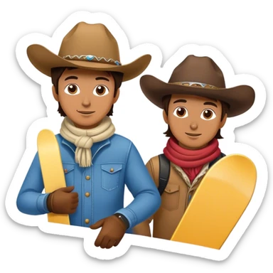 2 cowboys snowboarding on birthday sticker