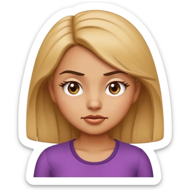 iOS-style cartoon emoji of a sassy girl with a dramatic petty look, head tilted, squinting eyes, playful smirk, one eyebrow raised, hand on hip, expressive and fun sticker