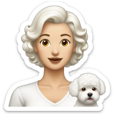 mujer con peinado de moño y perro bichon maltés blanco sticker