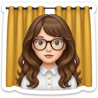 White skin Girl with brown long wavy hair with curtain bangs and brown glasses sticker