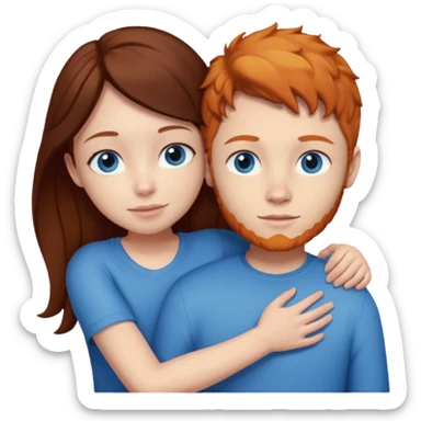 Ginger boy hugging girl with very dark brown hair. Both have blue eyes.  sticker