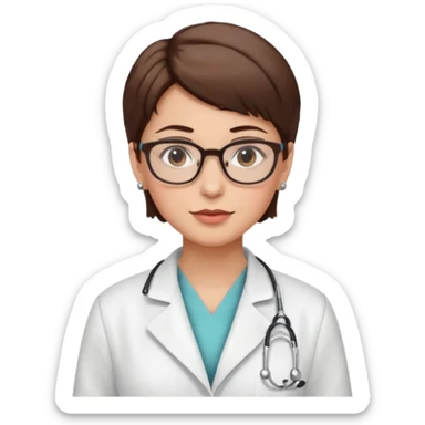female doctor short brown hair with glasses and earings sticker