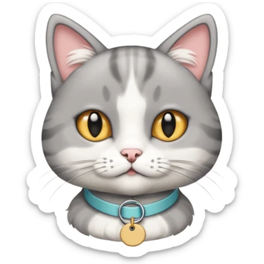 grey and white cat with name tag that says bean sticker