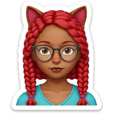 Dark Tan girl with long red plaits and red trimmed cat eye glasses head neck and shoulder shot only sticker