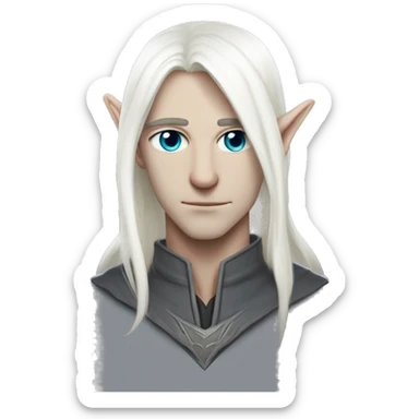 white hair pale cyber elf male intimidating, white hir, white skin sticker