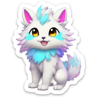 Anthro Fluffy Cool Cute Magical Elemental Shiny Colorful Neon Vibrant Colors Sparkle Kemono-style Chibi Fantasy-Animal-Fakémon-Pokémon-Hybrid Fur Sona Aesthetic Full Body sticker