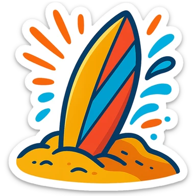 summer surfboard standing in sand energetic lively style sticker