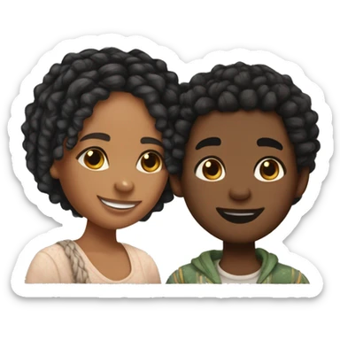 Realistic black girl with box braids and light skin boy with short curly hair and a short beard hugging sticker