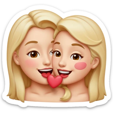 A smooch kiss with a bite on a another emoji's lip sticker