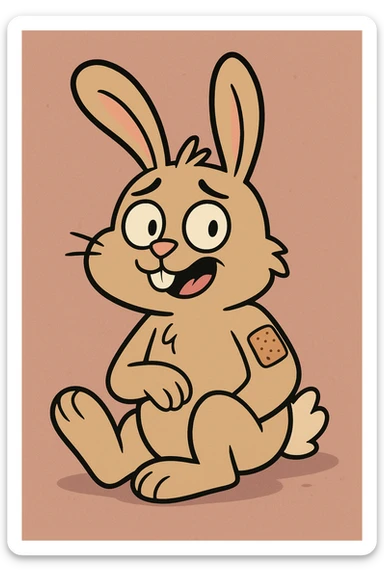bunny with a bandage, cartoon style, playful expression sticker