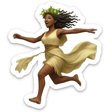 Pagan spring goddess sprinting, with a large stride and arms outstretched sticker
