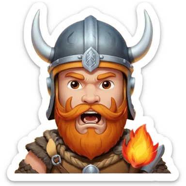 un vichingo con l'elmetto  con l'icona del fuoco sulla parte frontale ,che urla  sticker