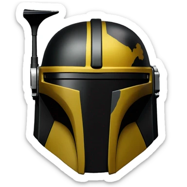 Gloss black and yellow mandalorian helmet with one antenna sticker