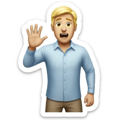 A blonde man emoji looking very shocked, with his hands raised. sticker