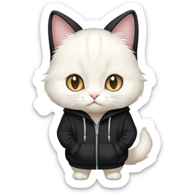 White munchkin cat standing and i’d wear black longhair with hoodie sticker