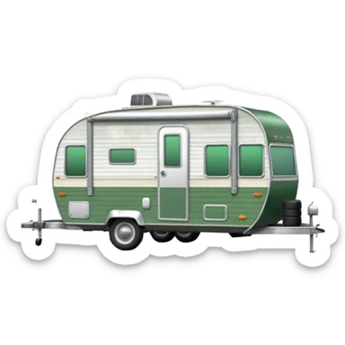 Shasta travel trailer, one tire on each side, single axle, colored all green, the same green shade as movie trailer green preview card, light grey tires and grey hitch sticker