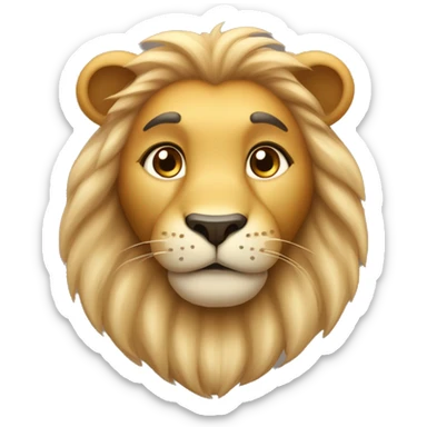 emoji of a cute, round-faced lion with golden fur, small black eyes, an oval nose, and a gentle smile. Include light brown eyebrows and soft gradients for a smooth, cartoonish look. sticker