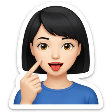 Chicas con pelo negro y corte bob haciendo que se muerde uno de sus dedos de manera picara sticker