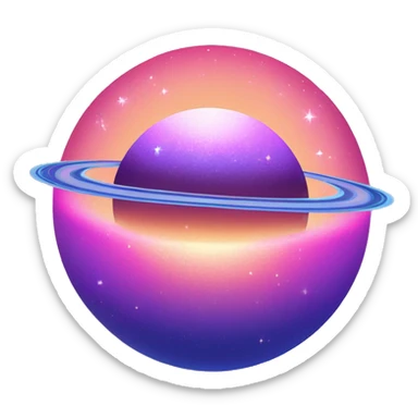 sparkly glittery blue purple and pink gradient planet with a cheesy saturn ring sticker