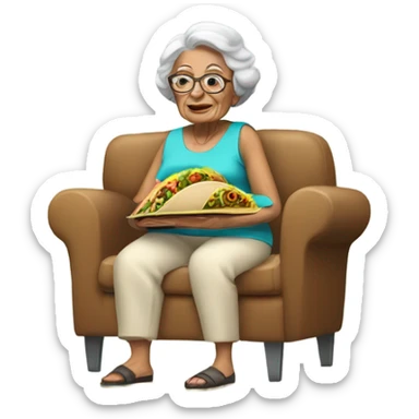 Granny with tacos between her legs sticker