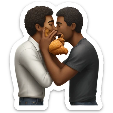 two man kissing passionately and with a fried chicken  sticker