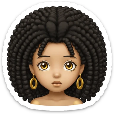 Create a black chibi girl with long afro hair and beautiful gold eyes give her a confusing expression  sticker
