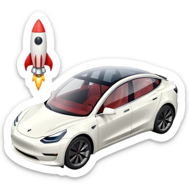 Tesla model 3 white. Two small rockets mounted flat on roof sticker