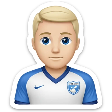 White soccer jersey with blue collar and sleeves sticker