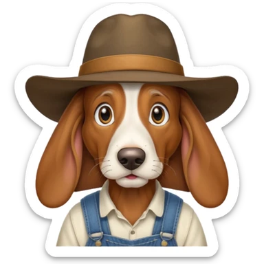 toothless hillbilly basset hound wearing a stetson and dungarees and has droopy eys sticker