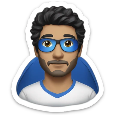 A man with gray eyes, black hair, wearing an eye mask and a Al Hilal Club T-shirt His color is blue and his skin color is white  sticker