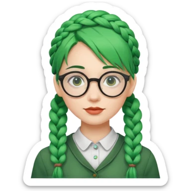 girl with green hairs, braids and spectacle, big visible braids and unique face shape sticker