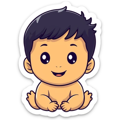 Smiling baby boy face with big eyes, medium skin tone, and black hair sticker