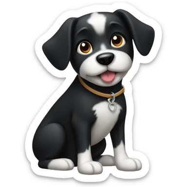 a little black dog with a white chest and white paws sticker