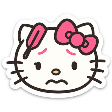 Sick Hello Kitty emoticon, pink and white girly aesthetic, icon style sticker