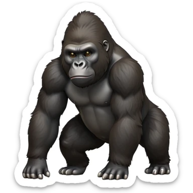 cinematic-gorilla-realistic-full-body-on all fours-emoji,-exuding-strength,-thick-dark-fur-in-the-light,-head-tilted-dramatically,-deep-dark-eyes-filled-with-intense-intelligence,-simplified-yet-realistic-focused-features,-highly-detailed,-glowing-with-an-almost-sarcastic-glow sticker