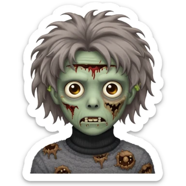 brown fluffy haired grey zombie with turtleneck sweater and hair band sticker