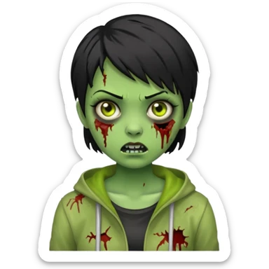 Zombie girl with black short hair in zombie green sticker