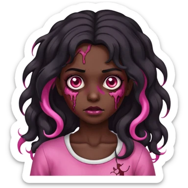 Garota zumbi, cabelo preto grande ondulado, apenas uma mecha rosa no lado esquerdo  sticker
