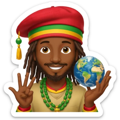 A rasta man bigging up di whole world 🎯🌍👊🏾👊🏻👊🏿🌍🎯 reggae vibes 🎶, love and unity ✨💛💚❤️, every nation stand strong 🇯🇲🌐 with the world in his hand sticker