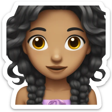 girl with long black hair with ribbon in her hair and  tan skin sticker