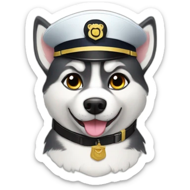 husky dog pilot with pilot captain hat sticker