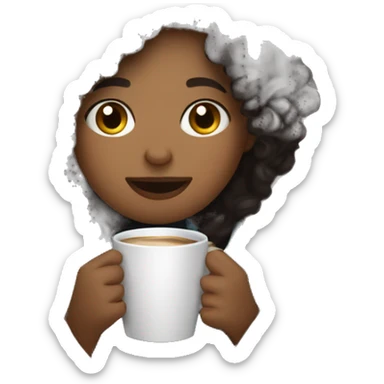 Curly Dark hair girl inside a blanket sipping coffee eyes closed sticker