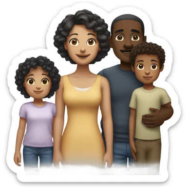 Black dad with light skin mom and light skin toddler and brown skin teen and brown skin baby sticker