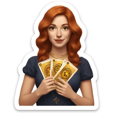 auburn hair beautiful girl with tarot gold cards sticker