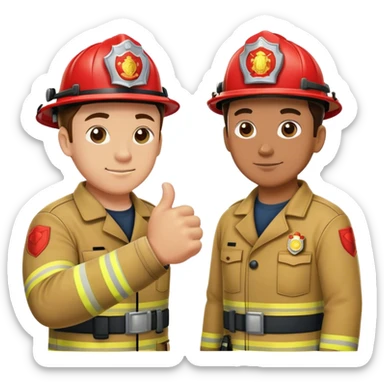 A fireman and a medical standing together and making fist bump  sticker